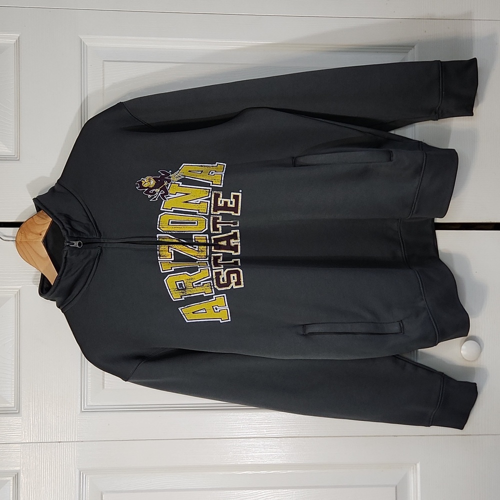 Arizona State Mens Gray Quarter-Zip‎ Pullover Size LG Spellout Sparky Sun Devil